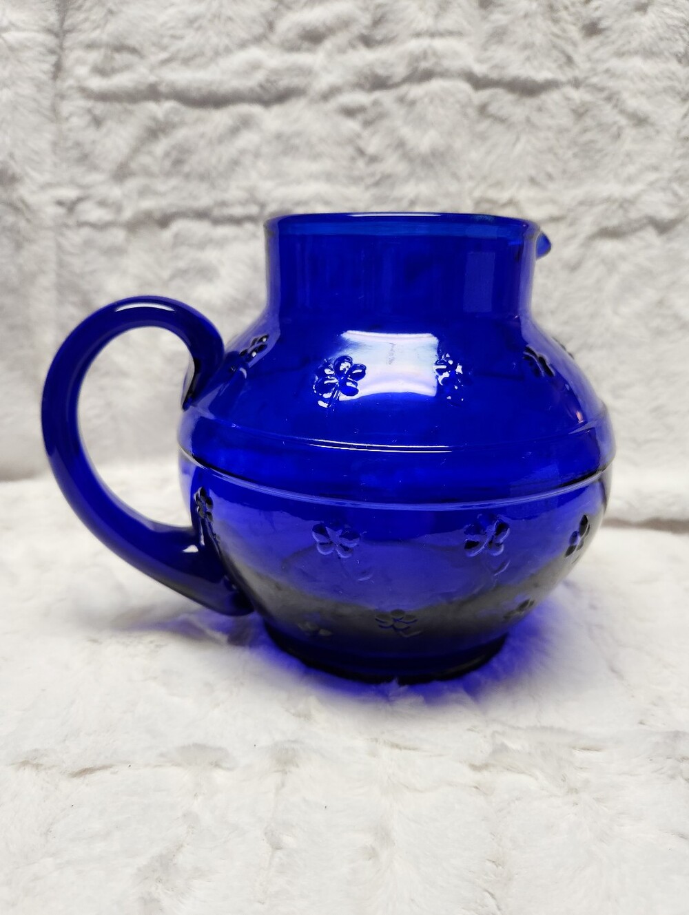 Cobalt Blue Glass Pitcher with Handle - Elegant Serving Pitcher
